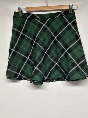 Royal Bones Green Plaid Skater Skirt